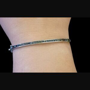 925 Sterling Silver Square Cut Black 7" Hinged Bangle Bracelet